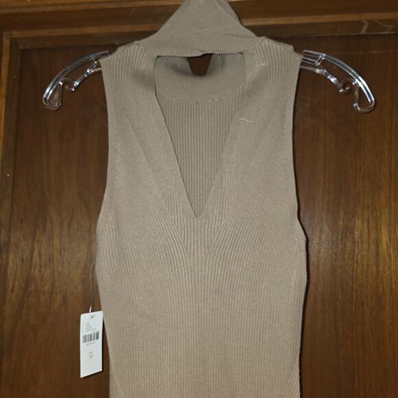 NWT Anthropologie small mock neck midi, bodycon cedar tan dress sz XS - Picture 6 of 8